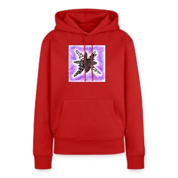 Kreativ gemusterter Klecks auf violett - Frauen Premium Bio Hoodie - Rot - Vorne - Julia (174cm)