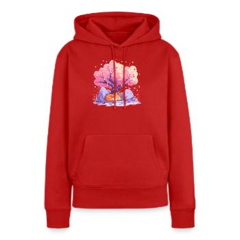 Schlaffuchs unter Kirschbaum - Frauen Premium Bio Hoodie - Rot - Vorne - Julia (174cm)