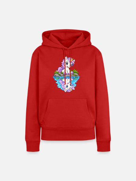 Pastellunicorn am See - Frauen Premium Bio Hoodie - Rot
