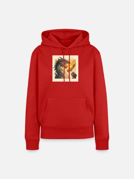 Drache grillt Bratwurst - Frauen Premium Bio Hoodie - Rot