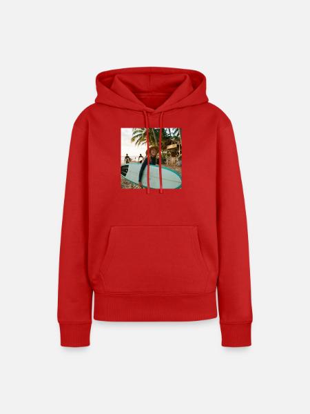 Strandsurferin mit Surfbrett - Frauen Premium Bio Hoodie - Rot