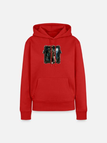 Druide begleitet von einem weißen Wolf - Frauen Premium Bio Hoodie - Rot