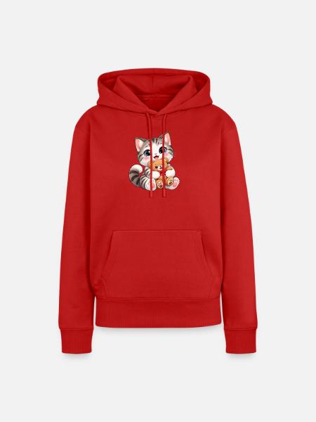 Kawaii-Katze mit Teddybär - Frauen Premium Bio Hoodie - Rot