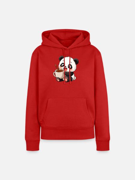 Süßer Panda Kaffeetrinker Kaffeeliebhaber Cartoon - Frauen Premium Bio Hoodie - Rot