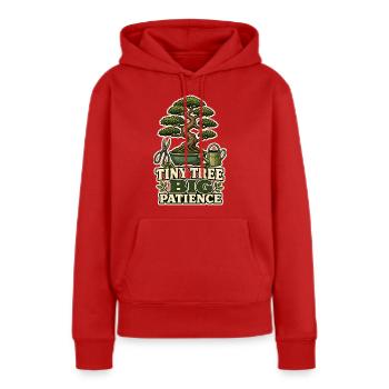 TINY TREE BIG PATIENCE Pflanzen - Frauen Premium Bio Hoodie - Rot - Vorne - Julia (174cm)