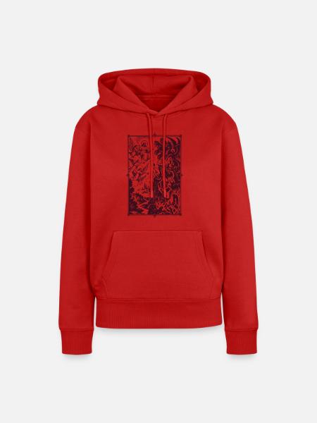 Ritterszene und Drachen im Rahmen - Frauen Premium Bio Hoodie - Rot