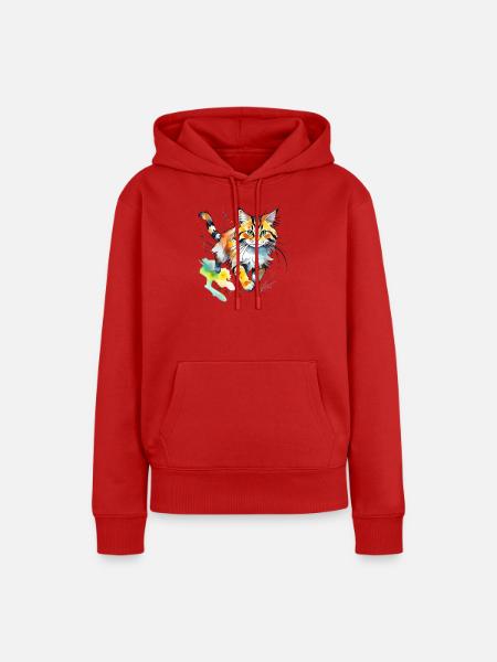 springende  Katze im wasserfarbenlook - Frauen Premium Bio Hoodie - Rot