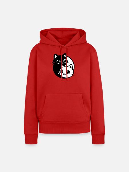 Ying Yang Katzenporträt - Frauen Premium Bio Hoodie - Rot