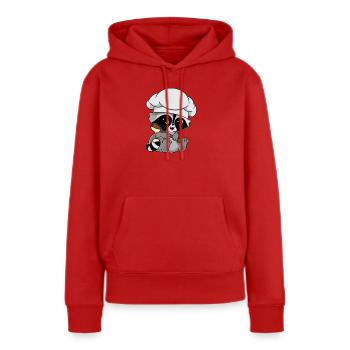 Snuggles der Waschbär als Bäcker - Frauen Premium Bio Hoodie - Rot - Vorne - Julia (174cm)