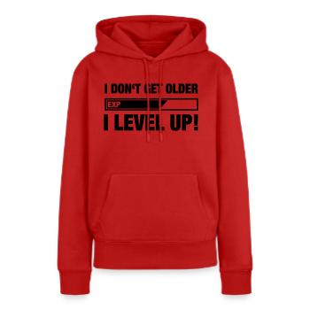 I DON GET OLDER, I LEVEL UP (Spruch) - Frauen Premium Bio Hoodie - Rot - Vorne - Julia (174cm)