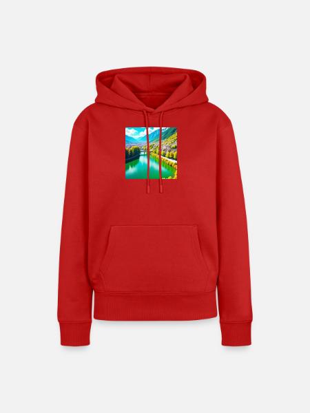Emerald Valley und Alpendorf - Frauen Premium Bio Hoodie - Rot
