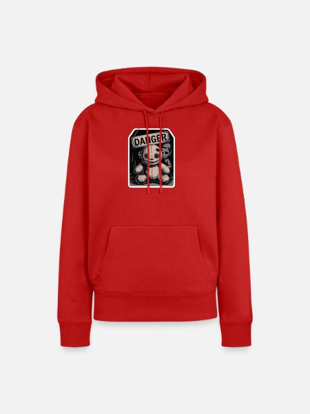 Unheimliche Puppe mit Gefahrenschild - Frauen Premium Bio Hoodie - Rot
