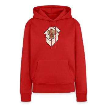 Kuschelhund im Karton - Frauen Premium Bio Hoodie - Rot - Vorne - Julia (174cm)