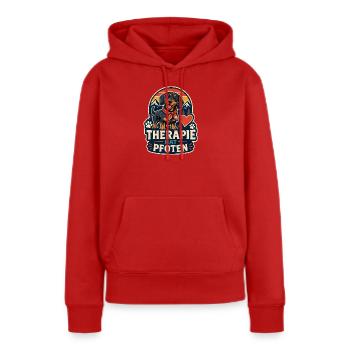 Therapie hat Pfoten – Dackel - Frauen Premium Bio Hoodie - Rot - Vorne - Julia (174cm)