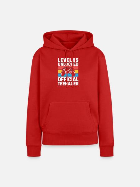 Level-15-Freigeschalteter Teenager - Frauen Premium Bio Hoodie - Rot