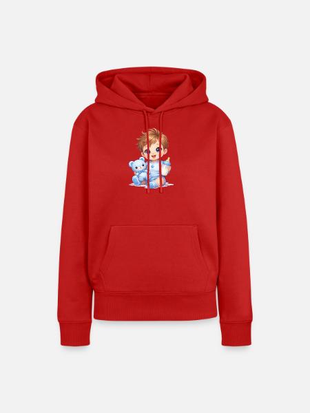 Baby mit Fläschchen und Teddy - Frauen Premium Bio Hoodie - Rot