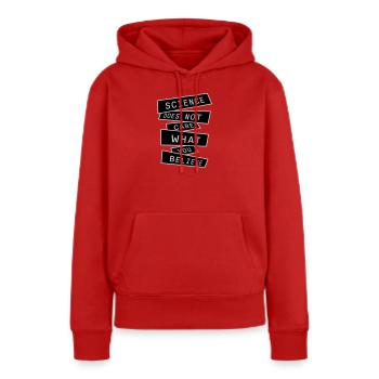 La science se moque de ce que vous croyez Logo des faits - Sweat à capuche Premium bio Femme - rouge - Devant - Julia (174cm)