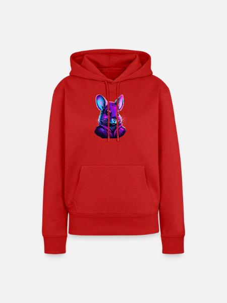 Neon Feline Astronaut Illustration - Frauen Premium Bio Hoodie - Rot