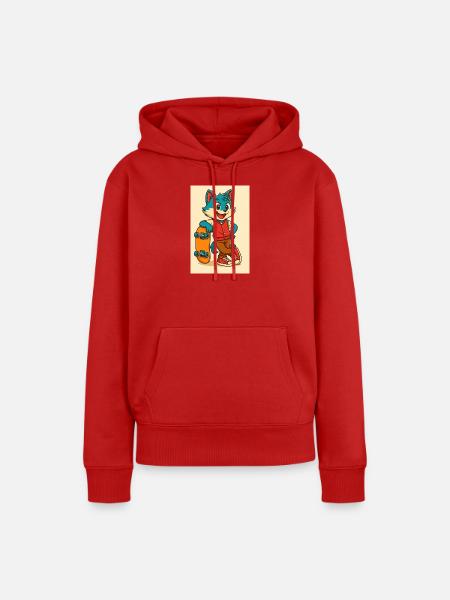 Scooter Fox mit Skateboard - Frauen Premium Bio Hoodie - Rot