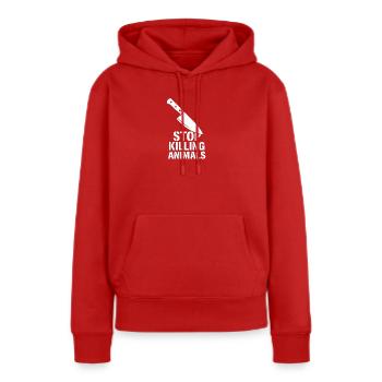 Stoppt Tierquälerei Messer Motiv - Frauen Premium Bio Hoodie - Rot - Vorne - Julia (174cm)