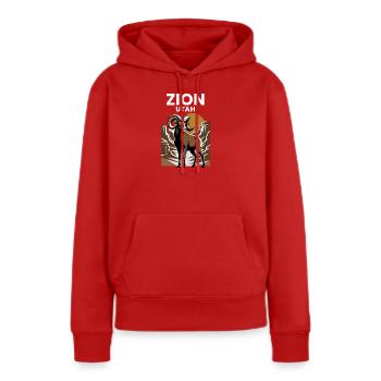 Coucher de soleil Zion Utah - Sweat à capuche Premium bio Femme - rouge - Devant - Julia (174cm)