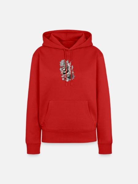 Monochrome Panda Blüten Illustration - Frauen Premium Bio Hoodie - Rot
