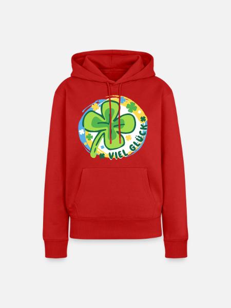 Viel Glück – Kleeblatt - bunter Glücksbringer - Frauen Premium Bio Hoodie - Rot