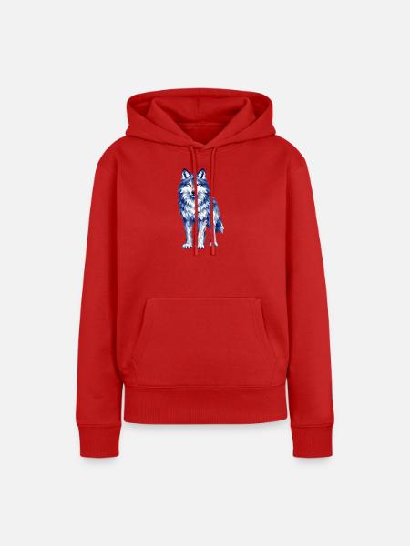 Modernes Polygon-Wolf-Design in Blautönen  - Frauen Premium Bio Hoodie - Rot
