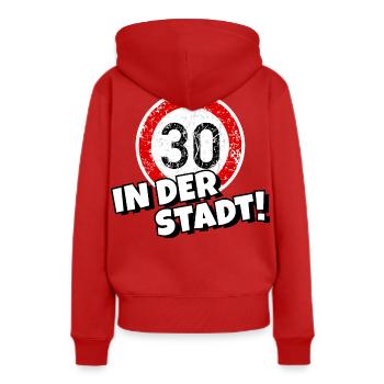 Tempo 30 in der Stadt - Frauen Premium Bio Hoodie - Rot - Hinten - Julia (174cm)