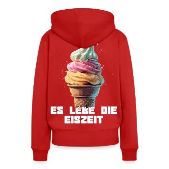 Es lebe die Eiszeit - Waffel - Frauen Premium Bio Hoodie - Rot - Hinten - Julia (174cm)