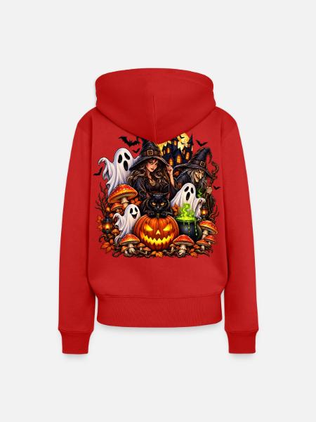 Magische Halloween Hexen & Geist - Frauen Premium Bio Hoodie - Rot