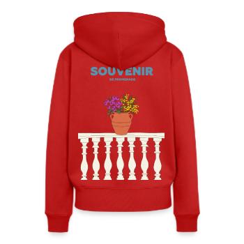 Souvenir Fleuri - Mediterranée et dolce vita - Sweat à capuche Premium bio Femme - rouge - Dos - Julia (174cm)