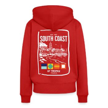South Coast Côte d'Azur Tropez - Sweat à capuche Premium bio Femme - rouge - Dos - Julia (174cm)