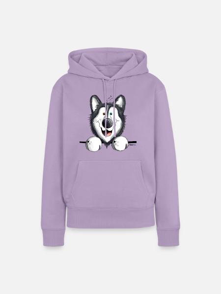 Neugieriger Husky - Frauen Premium Bio Hoodie - Lavendel