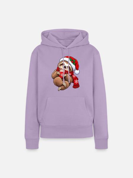 Süßes Faultier mit Weihnachtsmütze & Kakao - Frauen Premium Bio Hoodie - Lavendel
