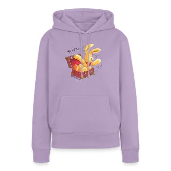 Felix der Hase im Reisekoffer - Frauen Premium Bio Hoodie - Lavendel - Vorne - AI Model Female 172 light (172cm)
