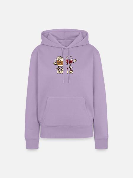 AM Kaffee PM Wein Cartoon Design - Frauen Premium Bio Hoodie - Lavendel