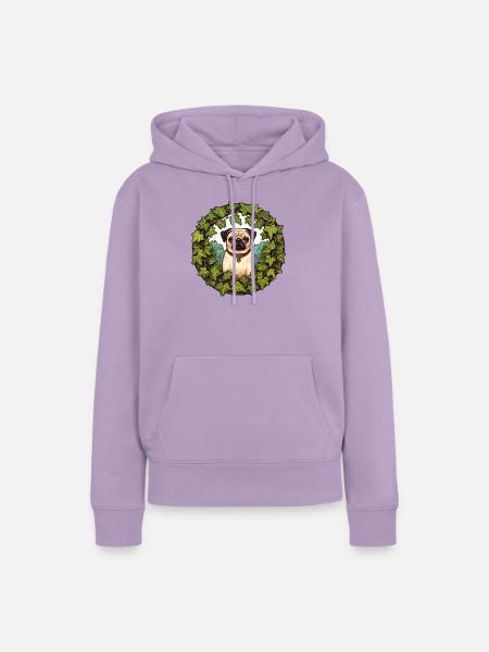 Mops im Efeukranz - Frauen Premium Bio Hoodie - Lavendel