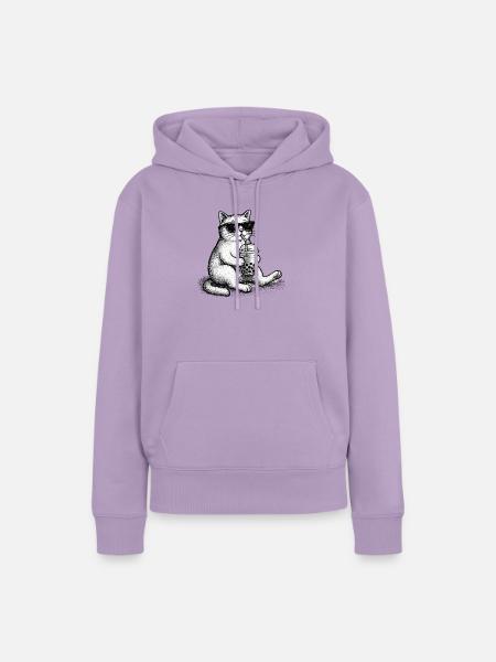 Bubble Tea Katze - Frauen Premium Bio Hoodie - Lavendel