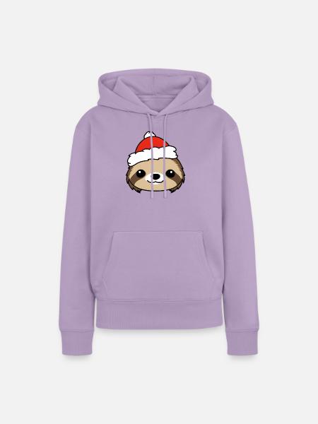 Weihnachts-Sloth mit Santa-Hut - Frauen Premium Bio Hoodie - Lavendel