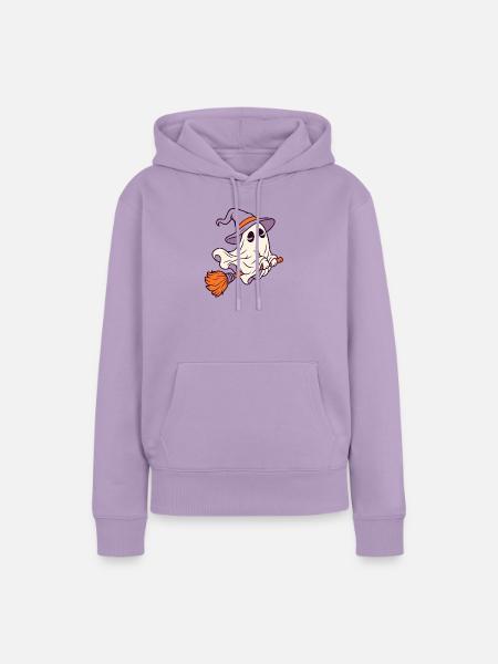 Geist auf Besen mit Hexenhut - Frauen Premium Bio Hoodie - Lavendel