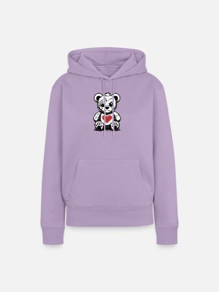 Grumpy Teddy with a good Heart - Frauen Premium Bio Hoodie - Lavendel