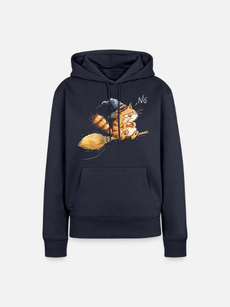 Hexenkatze Besen Halloween Katze Tierhumor Cartoon - Frauen Premium Bio Hoodie - Navy