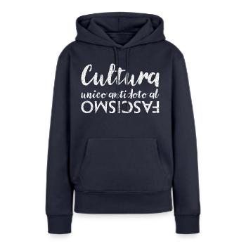 Kultur ist das einzige Gegenmittel gegen Faschismus - Frauen Premium Bio Hoodie - Navy - Vorne - Julia (174cm)