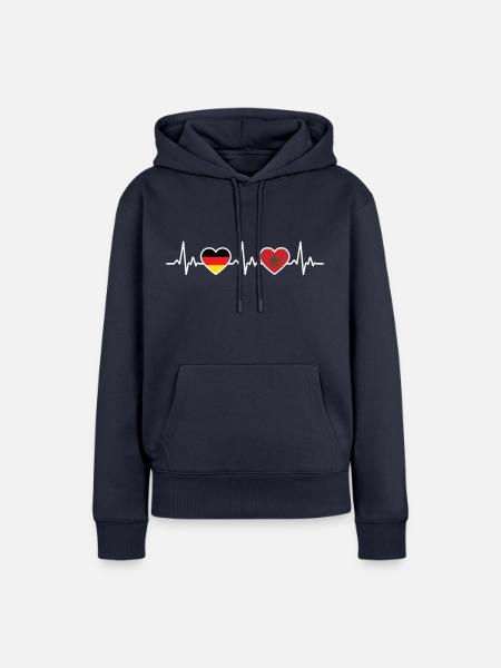Marokko Deutschland Herzschlag Flagge Marokkane - Frauen Premium Bio Hoodie - Navy