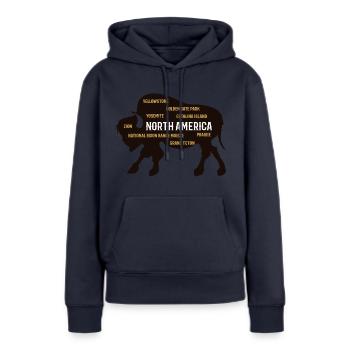 Bison, le buffle d’Amérique du Nord - Sweat à capuche Premium bio Femme - bleu marine - Devant - Julia (174cm)