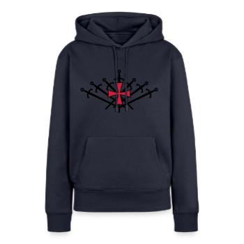 24 Ritter Kreuz 7 sieben Schwerter - Frauen Premium Bio Hoodie - Navy - Vorne - Julia (174cm)