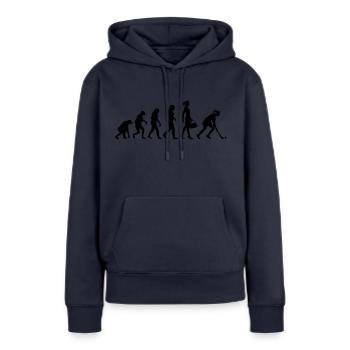 Evolution Hockey Joueuse de hockey féminin - Sweat à capuche Premium bio Femme - bleu marine - Devant - Julia (174cm)