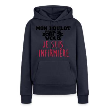 je suis infirmière - Sweat à capuche Premium bio Femme - bleu marine - Devant - Julia (174cm)