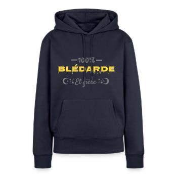 100% blédarde. - Sweat à capuche Premium bio Femme - bleu marine - Devant - Julia (174cm)